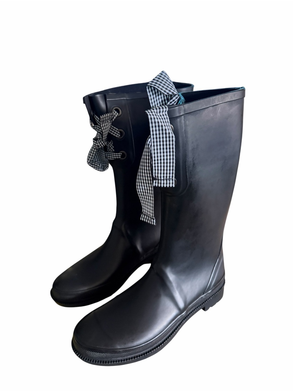 J.Crew Black & Gingham Bow Lace-Up Rain Boots